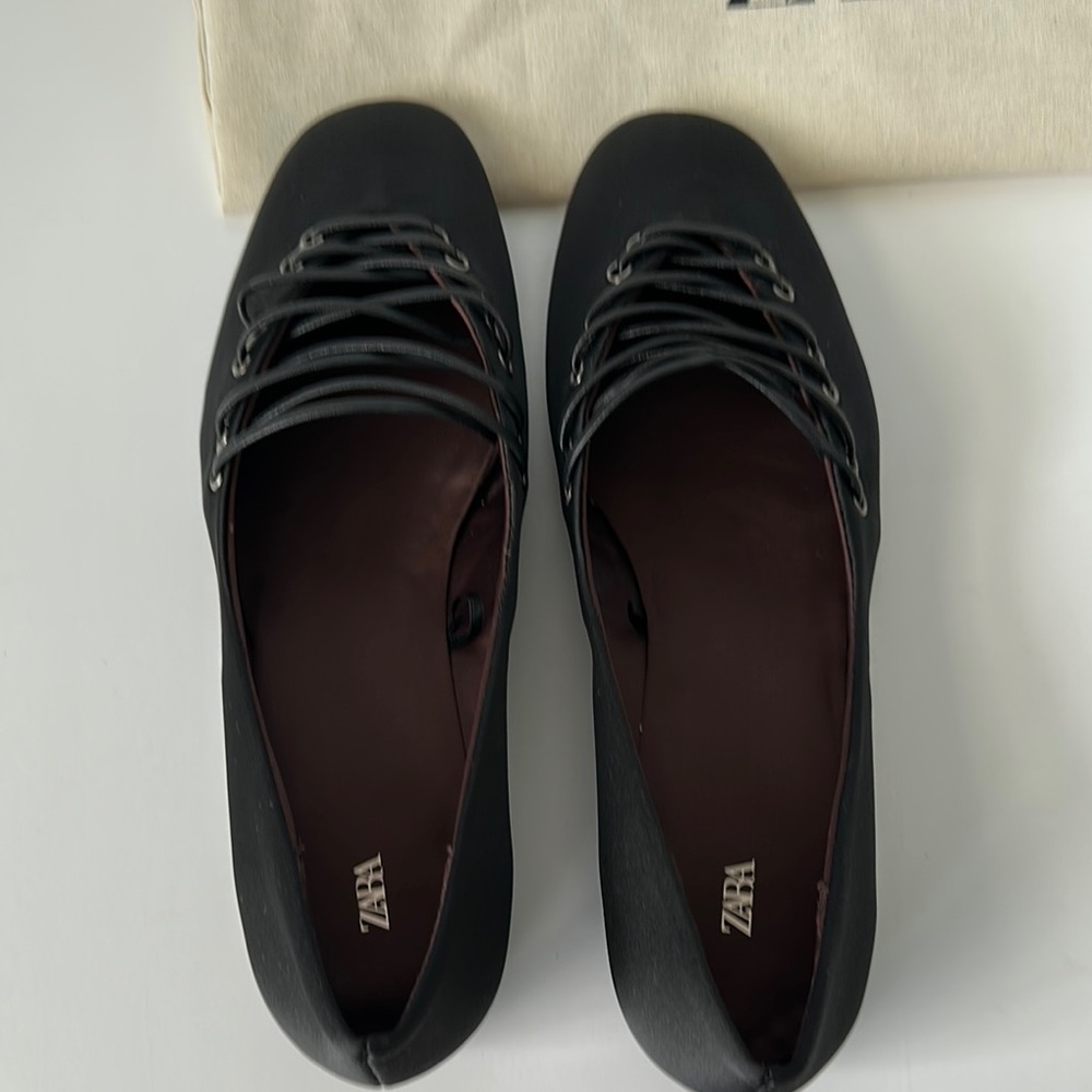 Zara Black Lace-Up Women's Flats - Picture 4 of 15